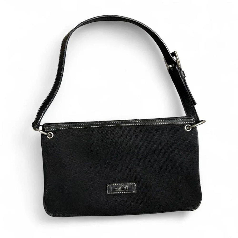 Esprit Black Canvas Baguette Shoulder Bag Y2K